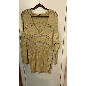 FREE PEOPLE YELLOW OVERSIZED CROCHET KNIT SWEATER WOMENS SZ S